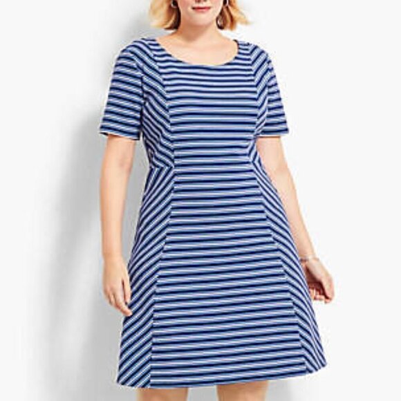 Talbots | Pink and Black Striped Fit & Flare Dress (Size 14W Petite) - Picture 3 of 8